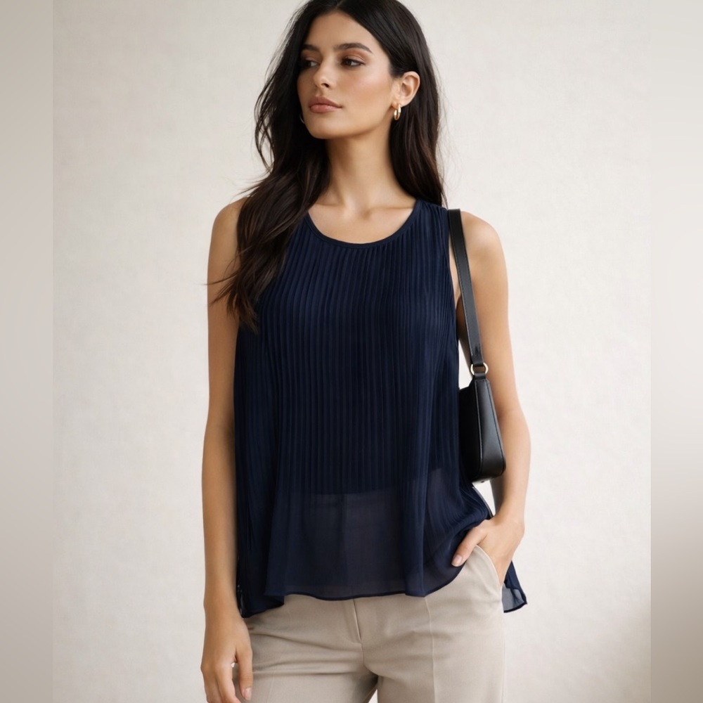 ZARA Pleated Chiffon Tank Top Sheer Flowing Layered – XS